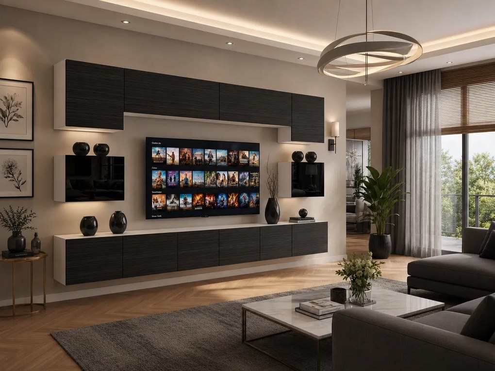 Obývacia stena 300 cm TV/RTV čierna eben IMP 3/5/W/HKBHK/0/0