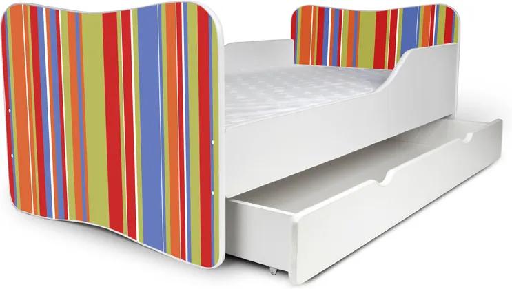 MAXMAX Detská posteľ so zásuvkou ORANŽOVÉ PRÚŽKY + matrac ZADARMO