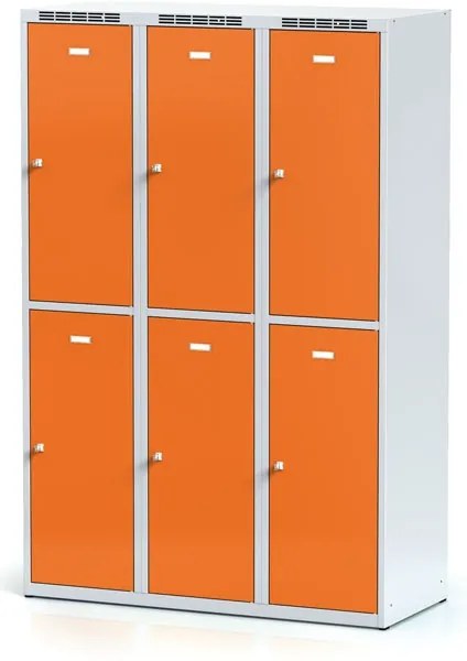 Alfa 3 Šatníková skrinka S6 s úložnými boxami, 6 boxov, 1800 x 1200 x 500 mm, otočný zámok, oranžové dvere