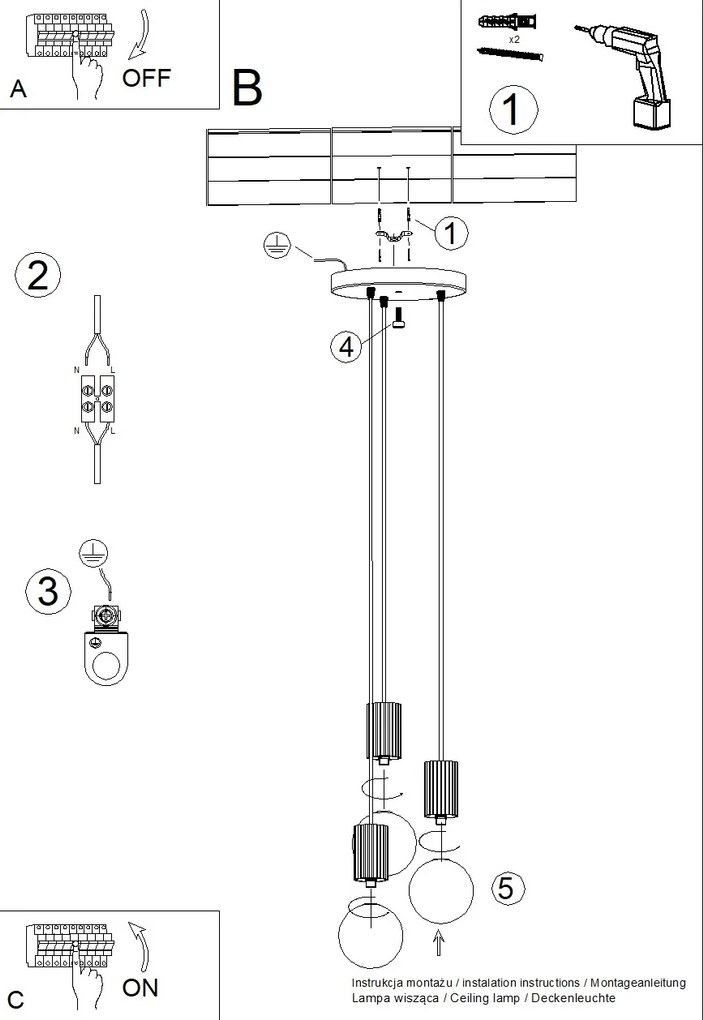 Závesné svietidlo Halo, 3x biele sklenené tienidlo, bl, o