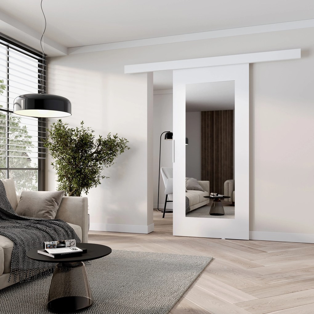 Posuvné dvere so zrkadlom BARRET 9 - 86 cm, biele