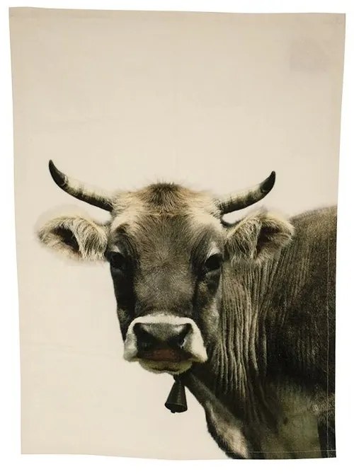 Béžová bavlnená utierka s motivem švajčiarskej kravy - 70 * 50cm