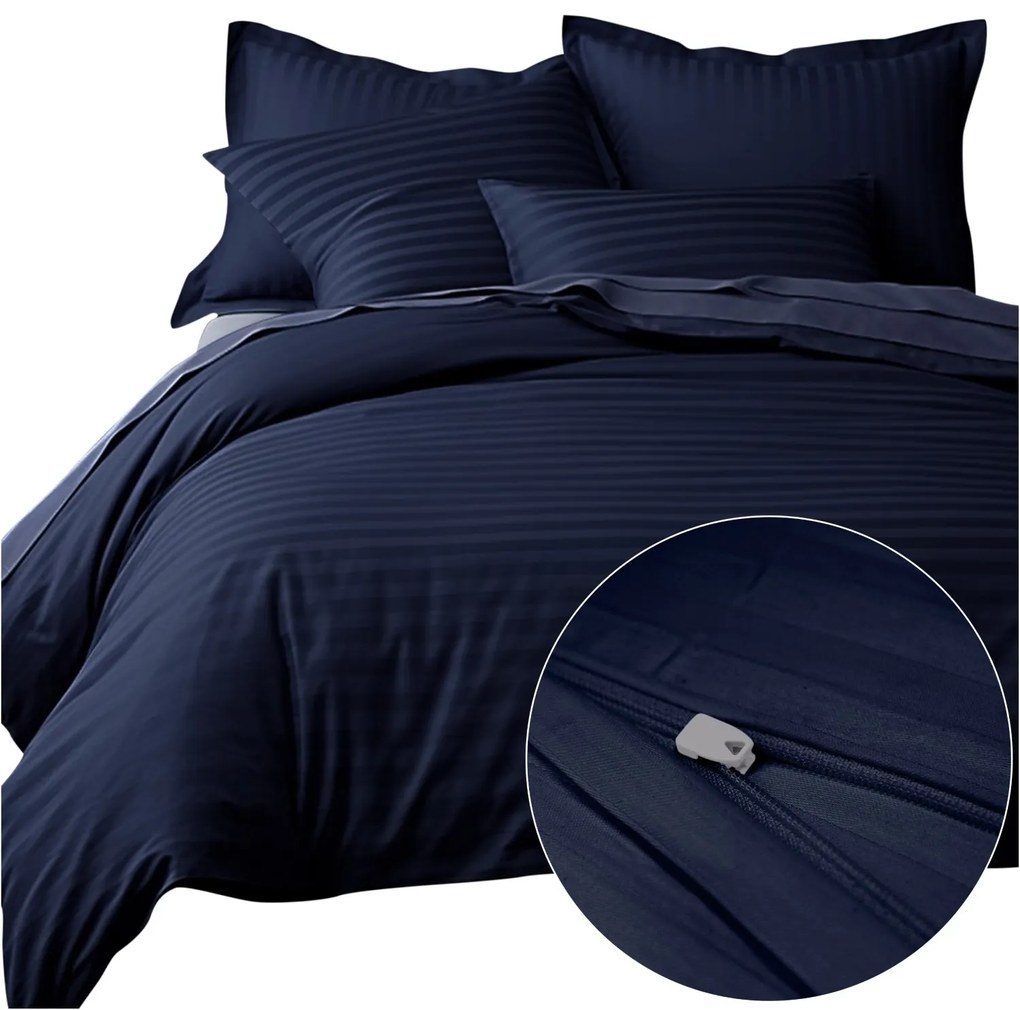 SATÉNOVÉ OBLIEČKY SATINLOVE EXCLUSIVE CIZGILI 200X220 CM, 2KS 70X80 CM TMAVOMODRÉ