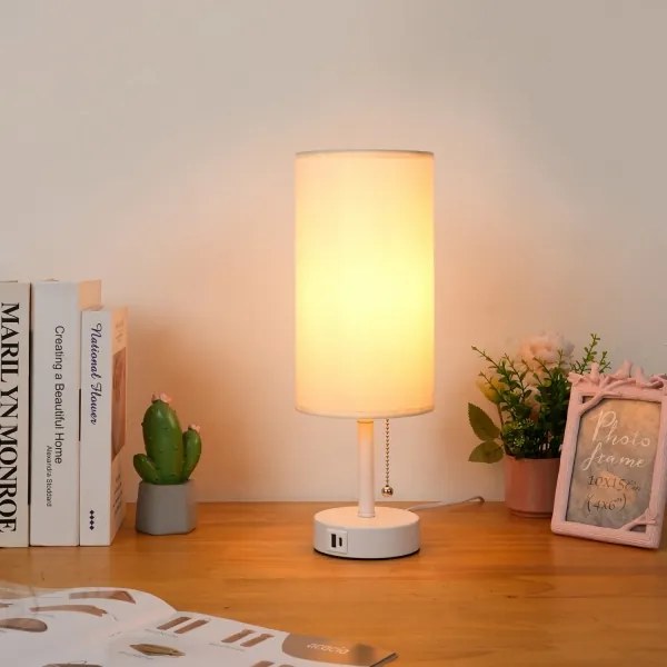 Brilagi - Stolná lampa s USB portom TABLON 1xE27/25W/230V biela/krémová