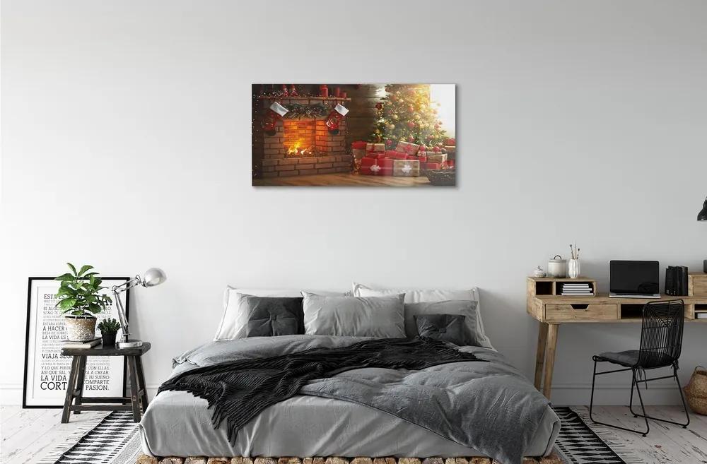 Sklenený obraz Krb Vianočné darčeky 100x50 cm