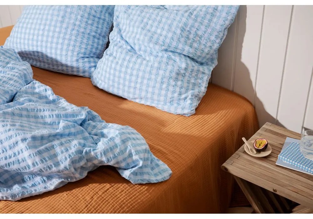 Bielo-svetlomodré predĺžené krepové obliečky na jednolôžko 140x220 cm Bæk&Bølge – JUNA