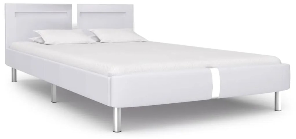 vidaXL Posteľný rám s LED, biely, umelá koža 140x200 cm