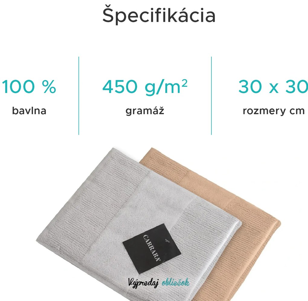 Súprava uterákov CARRARA 30x30 cm svetlo sivá 100% bavlna, 3 ks