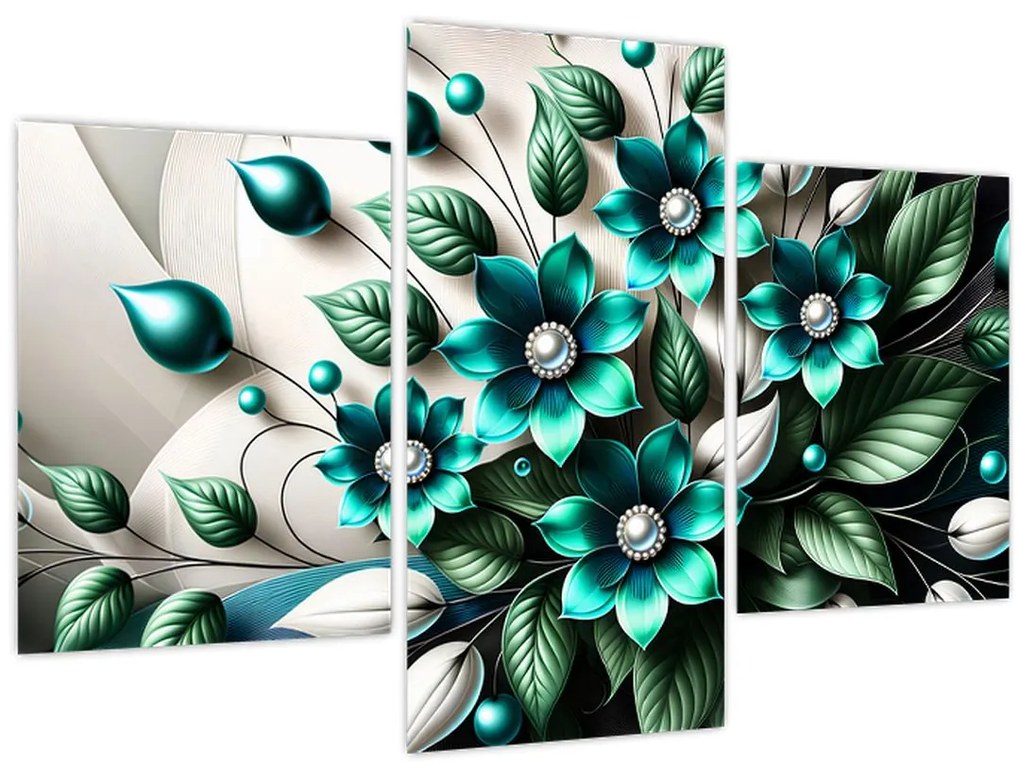 Obraz - 3D tyrkysové kvety (90x60 cm)