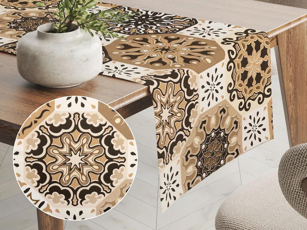 Biante Bavlnený behúň na stôl Sandra SA-447 Hnedo-béžové marocké dlaždice 35x180 cm