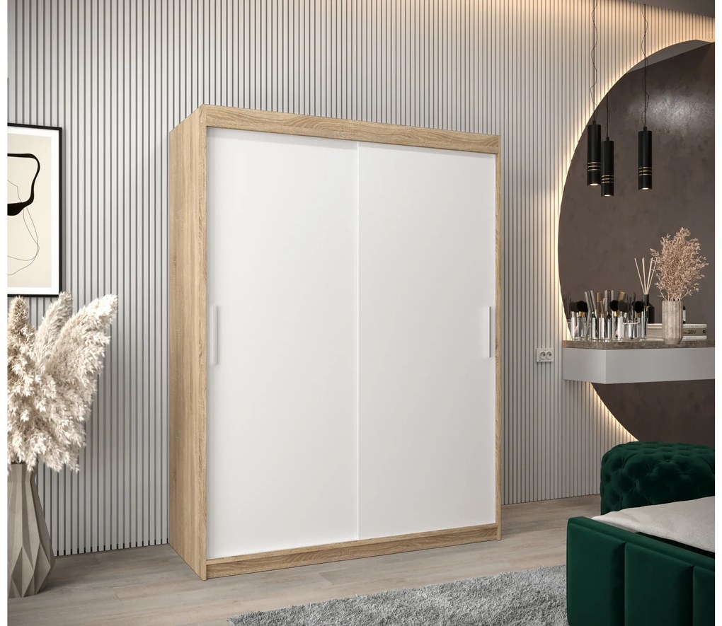 Šatníková skriňa 150 cm Toki (Dub sonoma + Biela matná). Akcia -45%. Vlastná spoľahlivá doprava až k Vám domov. 1064828