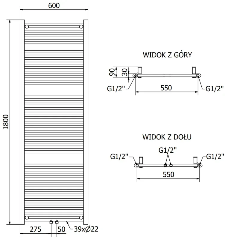 Mexen Mars, vykurovacie teleso 1500x600 mm, 729 W, antracitová, W110-1500-600-00-66