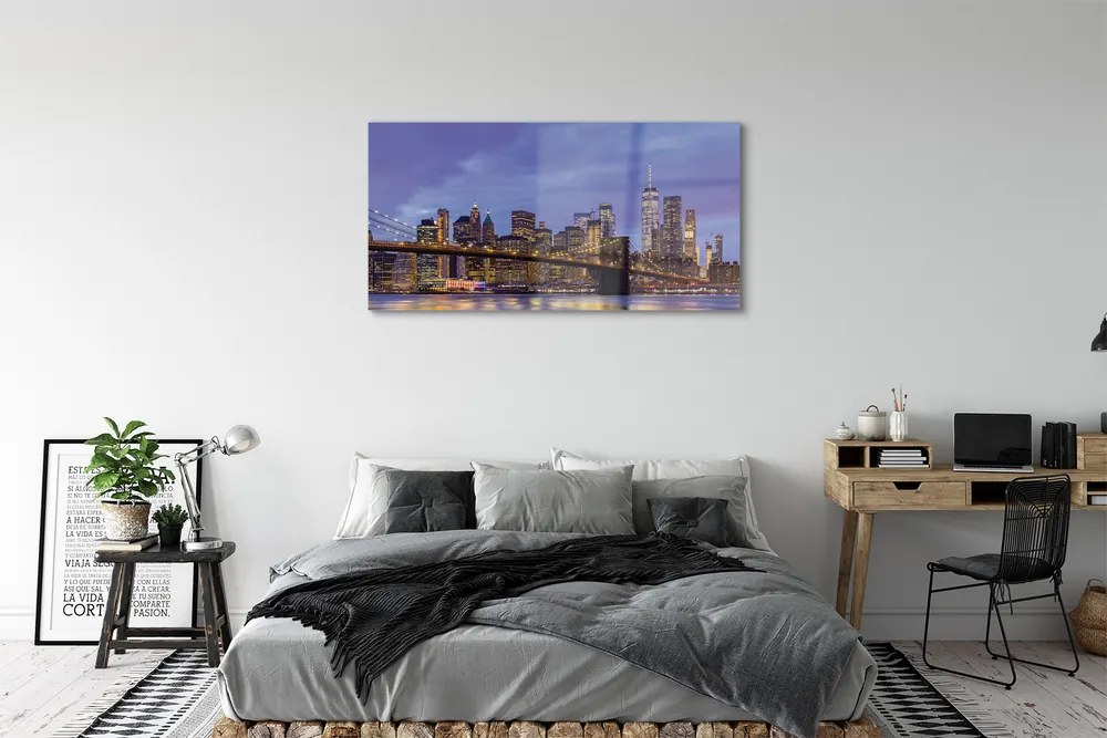 Obraz na akrylátovom skle Sunset bridge river 125x50 cm