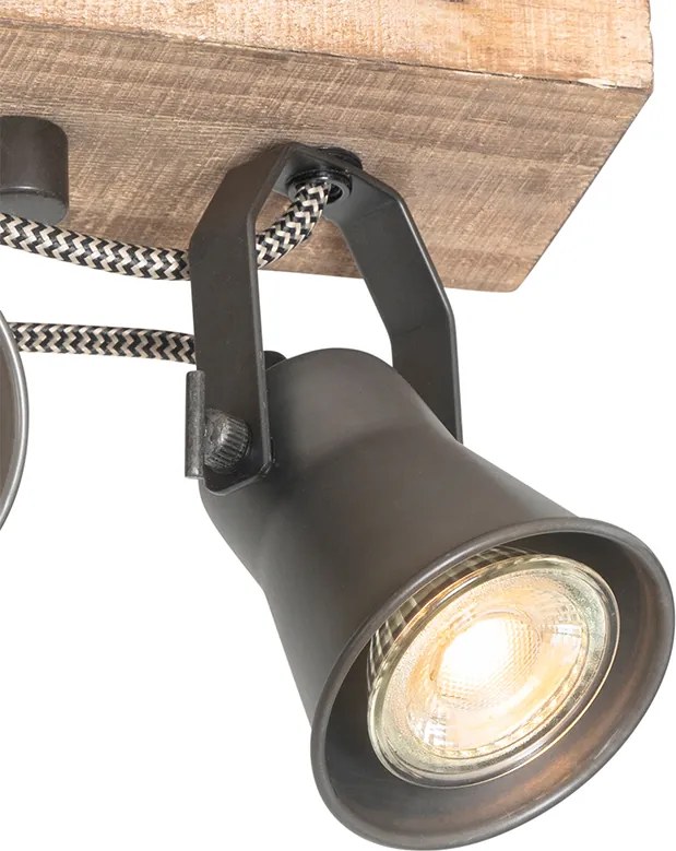 Rustikálne bodové svetlo čierne s drevom 4-žiarovkové nastaviteľné - Jelle