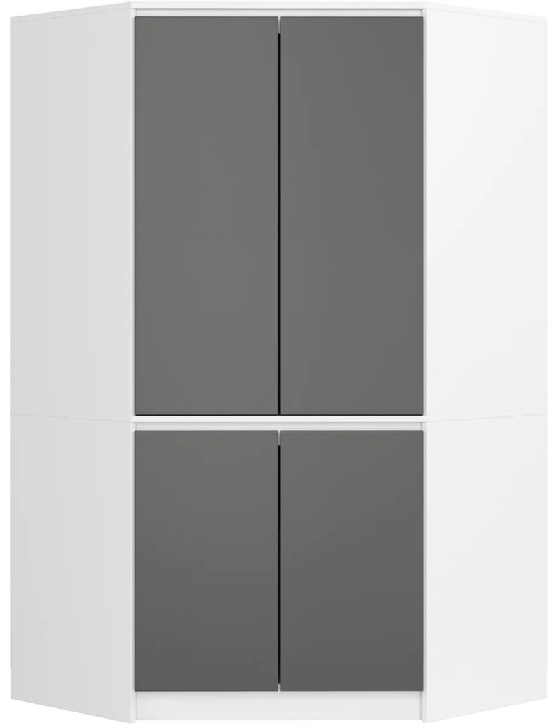 Rohová šatní skříň CLP 100 cm 4D bílá/šedá