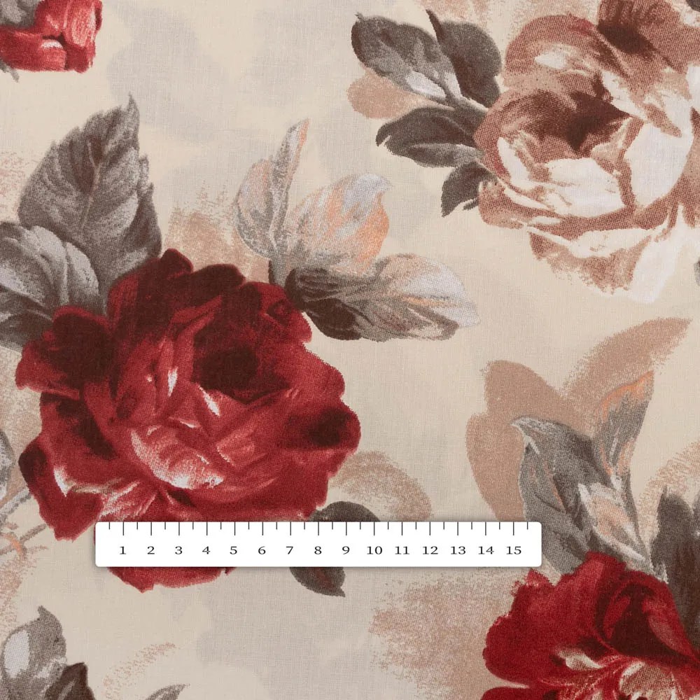 Biante Bavlnený štvorcový obrus Sandra SA-399 Červené pivonky na pieskovom 110x110 cm