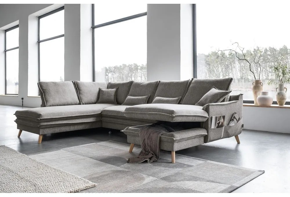 Sivá rozkladacia rohová pohovka (ľavý roh/do tvaru "U") Charming Charlie – Miuform