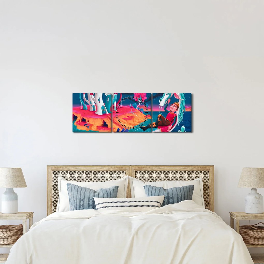 Obraz - Princ a dračia princezná (s hodinami) (90x30 cm)