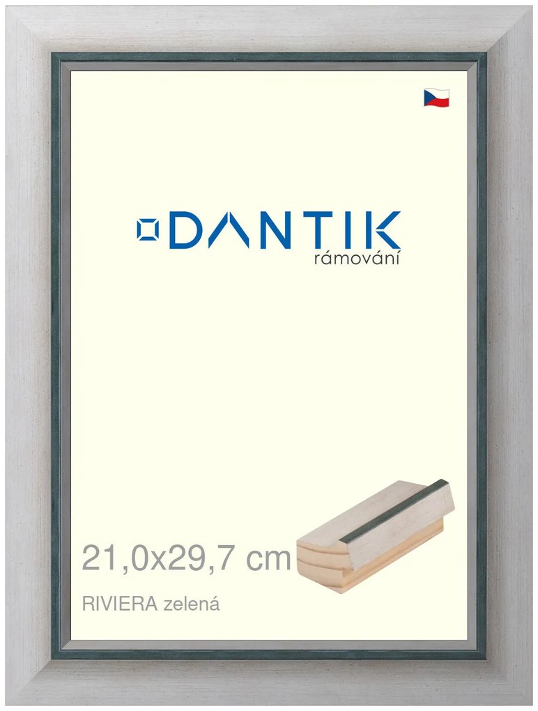 DANTIK rám na obraz 21x29,7 | RIVIERA zelená (Sklo Čiré)