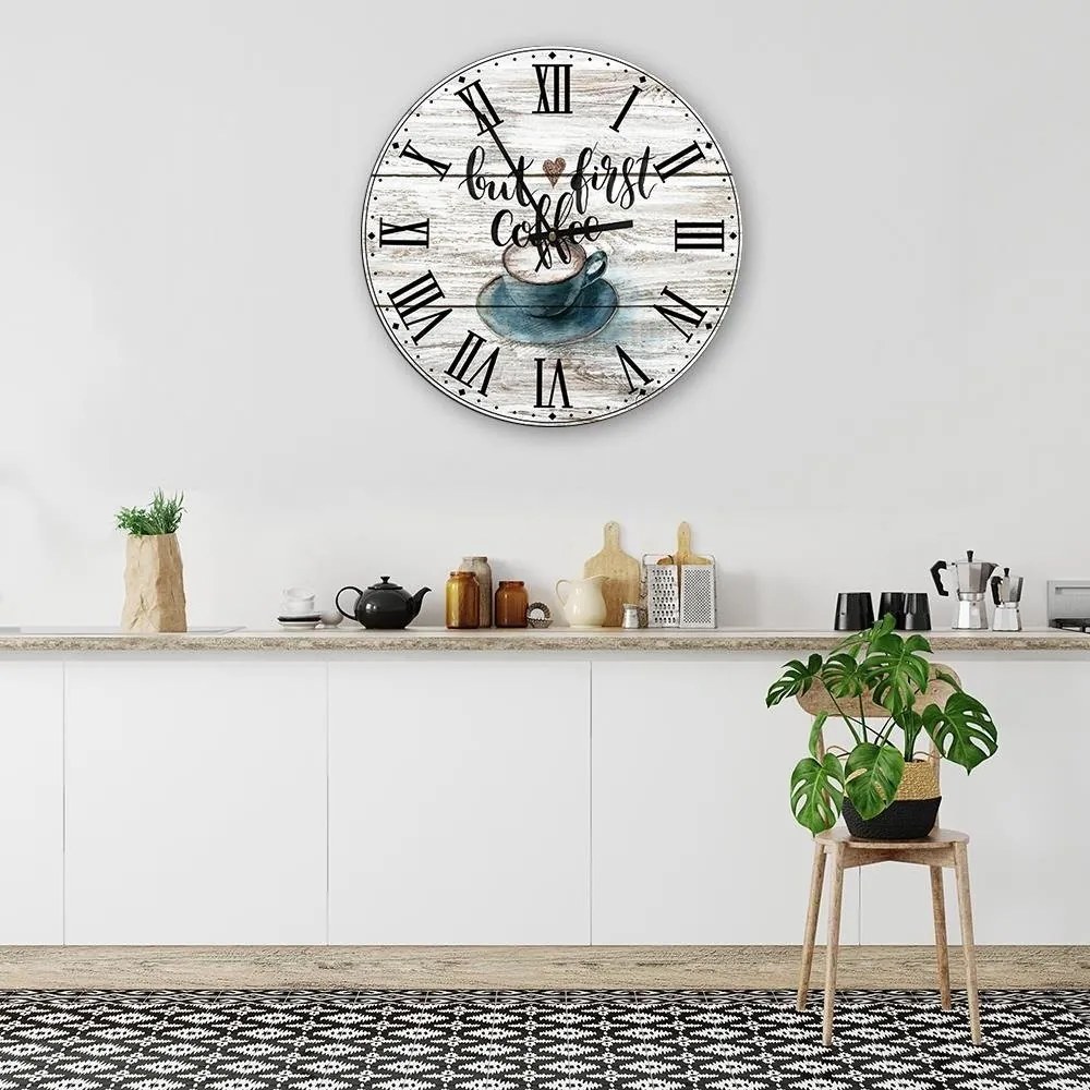 Gario Hodiny na stenu Káva ako prvá Rozmery: 60 x 60 cm