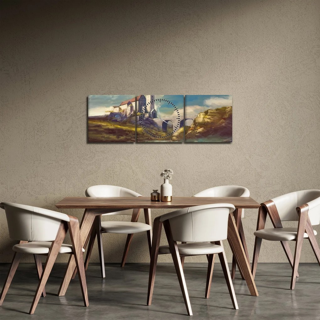 Obraz - Stredoveký hrad (s hodinami) (90x30 cm)