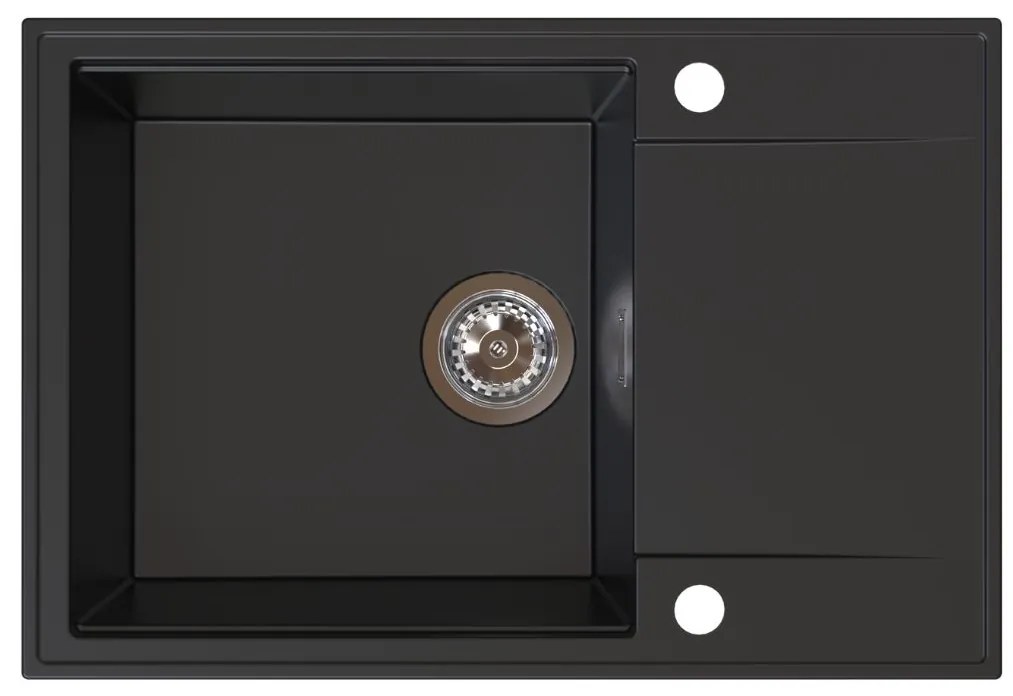 Sink Quality Sink55, kuchynský granitový drez 680x460x215 mm + chrómový sifón, čierna, SKQ-SINK.C.1KDO.X