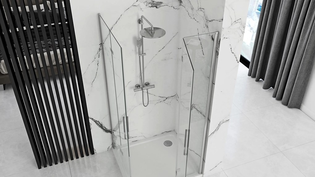 Obdĺžnikový sprchový kút REA MOLIER DOUBLE 80x90 cm, chróm/transparent - bez vaničky