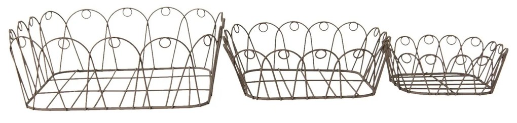 3ks hnedé drôtené košíky - 28*28*10 / 23*23*8 / 18*18*6 cm
