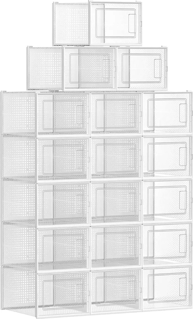 Boxy na topánky, balenie 18 ks, do veľkosti 46, stohovateľné, číre a biele