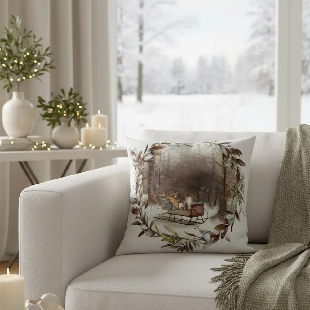 Polášek Vianočný dekoračný poťah na vankúš - Sane | 40 x 40 cm