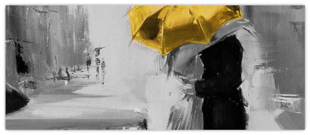 Obraz - Zamilovaný pár pod dáždnikom, žltý (120x50 cm)