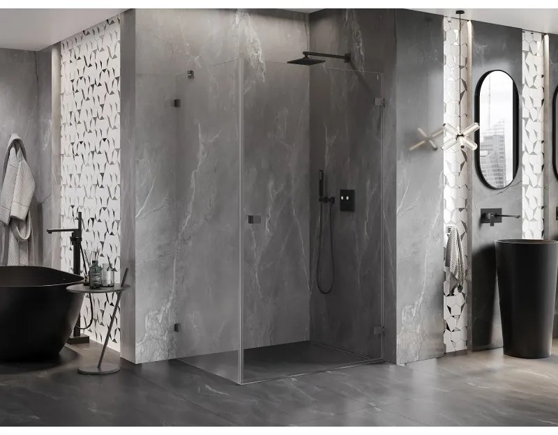 Mexen Lunar-B, pravostranný výklopný sprchový kút 95 x 70 cm, 8mm číre sklo, profil grafit brúsený, 832-095-070-66-00-P