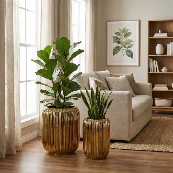 Sada 2 ks keramických květináčů NEVA GOLD XV zlatá