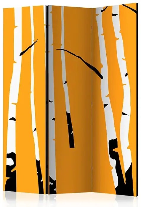 Paraván - Birches on the orange background [Room Dividers] Veľkosť: 135x172, Verzia: Obojstranný