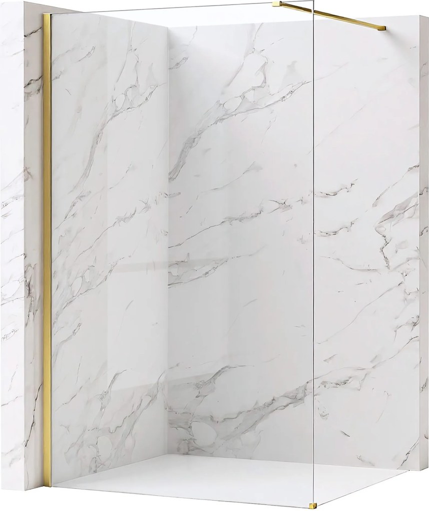 Bezrámová sprchová zastena REA FLEXI GOLD BRUSH 90 cm, zlatá kartáčovaná/transparent - bez vaničky