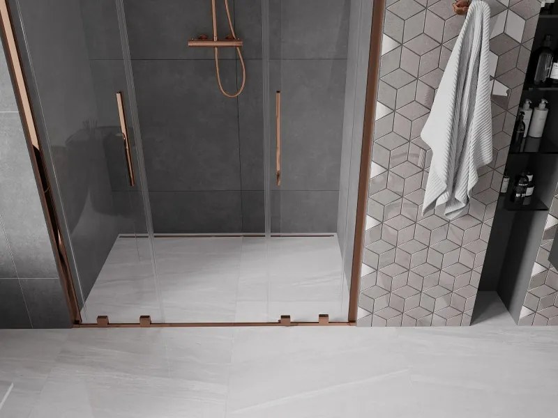 Mexen Velar Duo, posuvné dvere do otvoru 150x200 cm, 8mm číre sklo, ružové zlato, 871-150-000-02-60