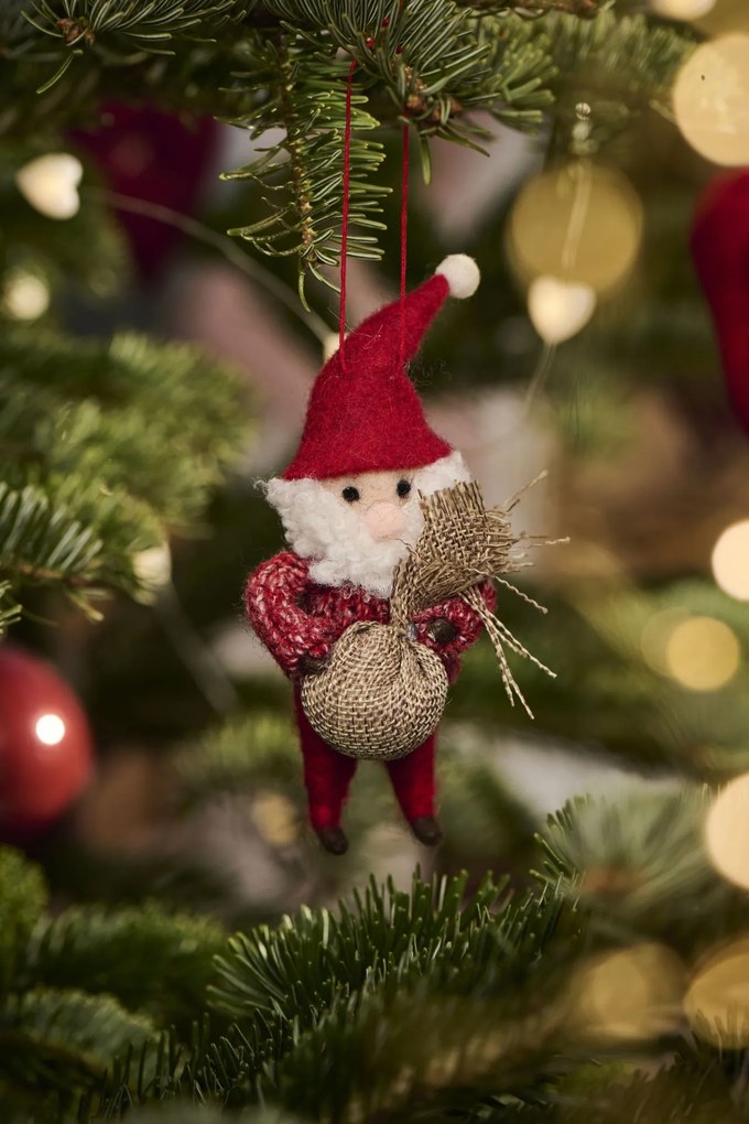 Ib Laursen Plstená ozdoba Santa's Helper S vrecom
