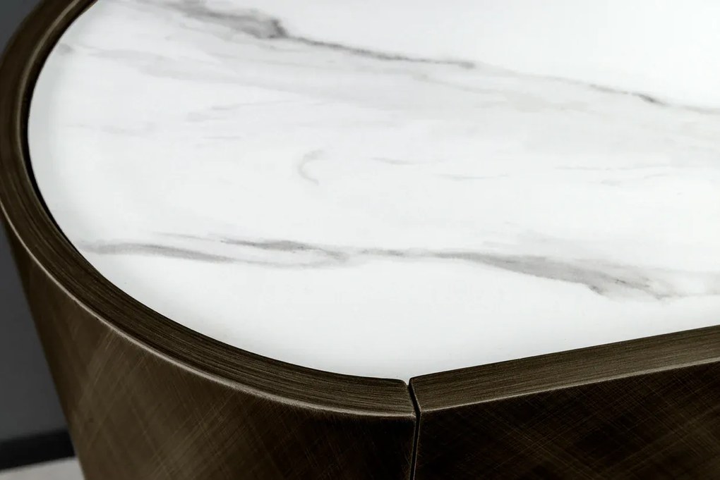 Komoda REFLECTION 150 cm 3D efekt bronzová s keramickou mramorovou doskou biela