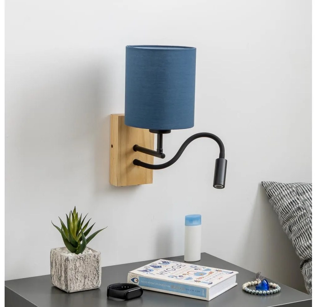 Brilagi - LED Nástenná lampa NUBILA WOOD 1xE27/25W/230V+ LED/3W dub/tmavomodrá
