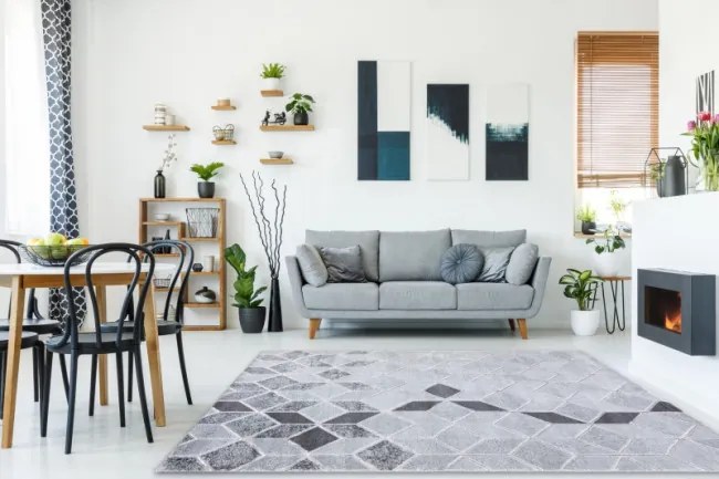 Koberec MEFE B400 Kocka, geometrický 3D štrukturálny - sivý