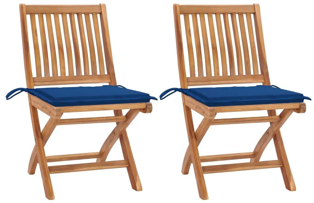 Záhradné stoličky 2 ks kráľovsky modré podložky teakový masív 3062443