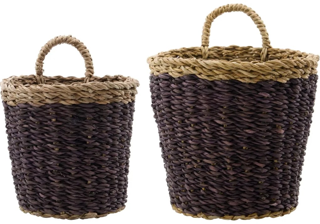 House Doctor Úložný kôš z morskej trávy Here Plum/ Natural – sada 2 ks