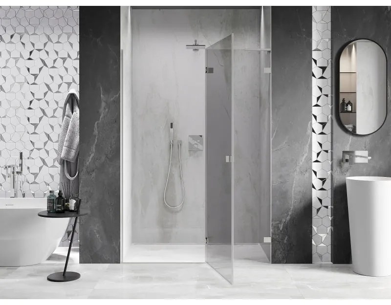 Mexen, Mexen Lunar L pravé otočné sprchové dvere 135 cm, transparentné, brúsený nikel - 834L-135-000-97-00-P