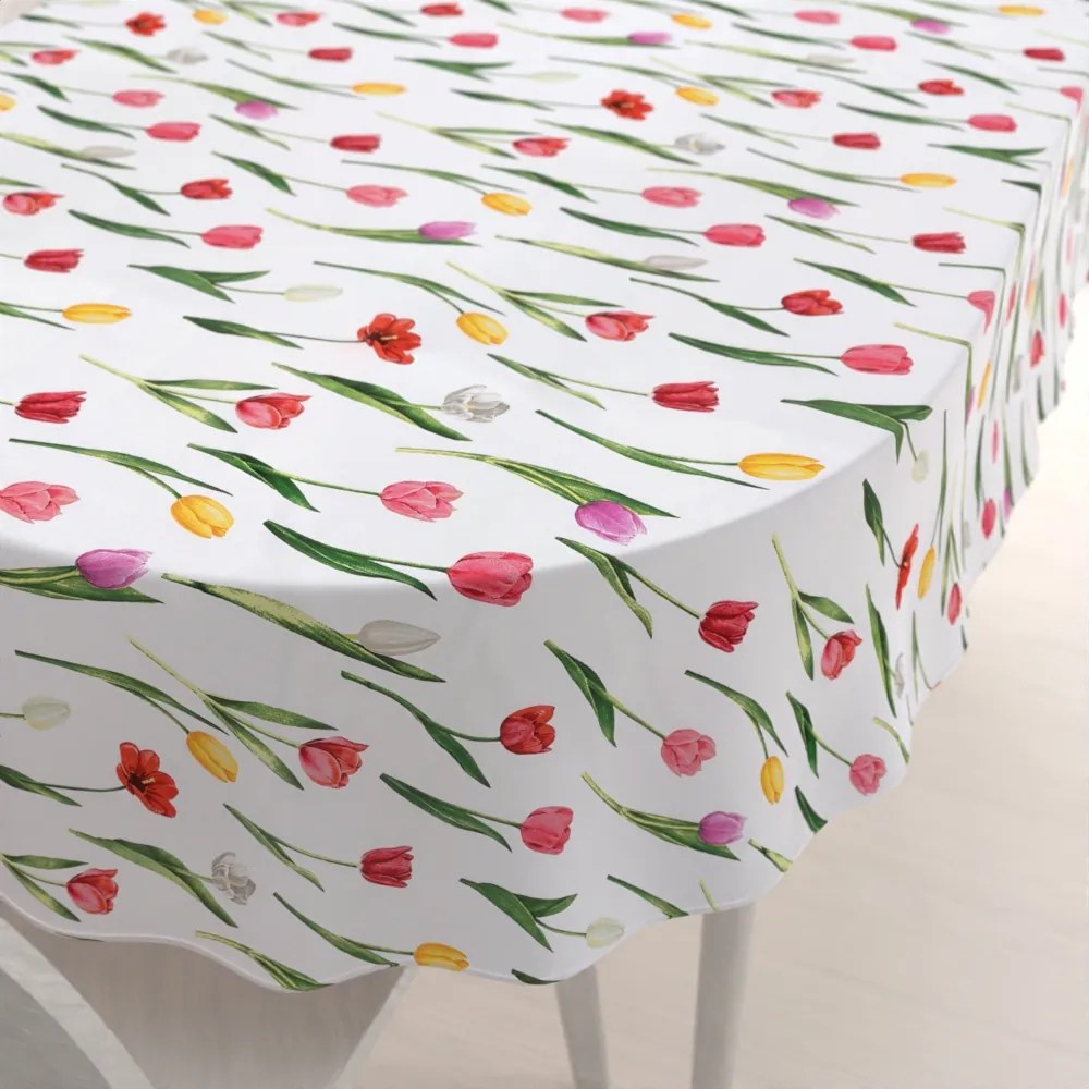 Biante Bavlnený oválny obrus Sandra SA-506 Tulipány na bielom 120x180 cm