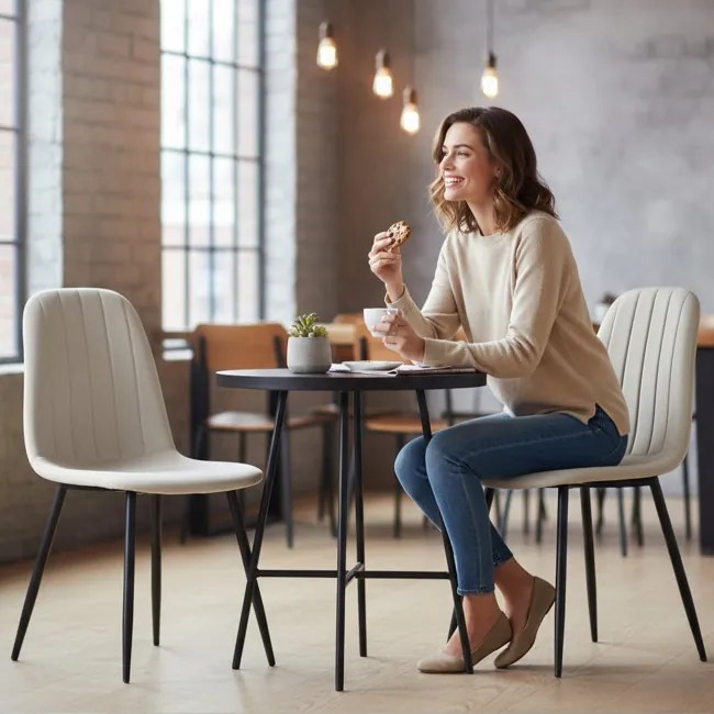 Sada dvoch jedálenských stoličiek LUMO zamatové, béžové / čierne nohy (2 ks)