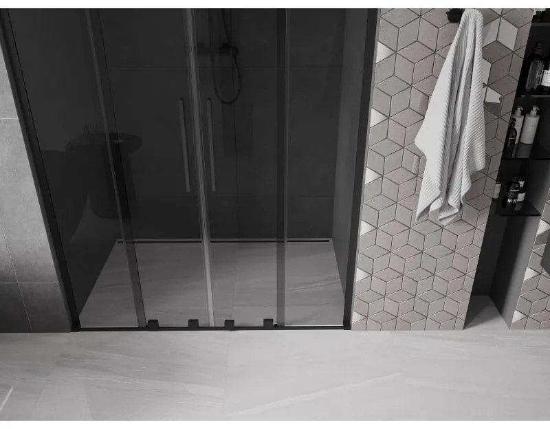 Mexen Velar L Duo, posuvné sprchové dvere do otvoru 160 cm, 8mm šedé sklo, čierna matná, 871-160-003-42-70