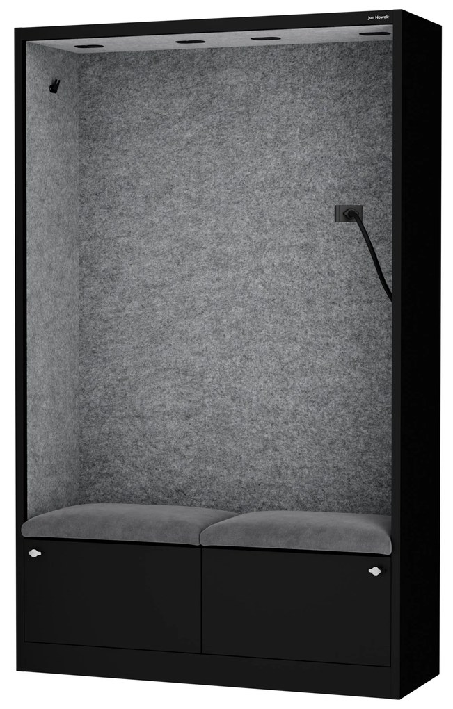Akustická kabína SALLY MentalBox 1150 mm – čierny korpus, sivé sedadlo