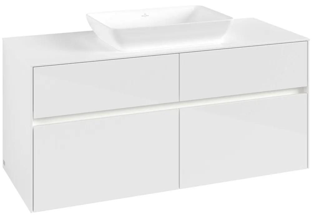 VILLEROY &amp; BOCH Collaro závesná skrinka pod umývadlo na dosku (umývadlo v strede), 4 zásuvky, s LED osvetlením, 1200 x 500 x 548 mm, Glossy White, C112B0DH