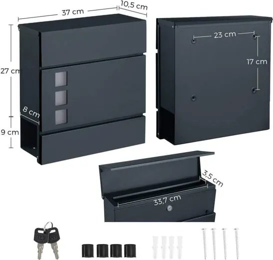 Poštová schránka s držiakom na noviny, antracitovo sivá