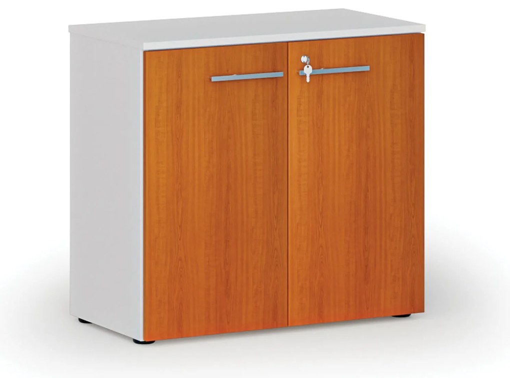 Kancelárska skriňa s dverami PRIMO WHITE, 800 x 420 x 740 mm, biela/čerešňa